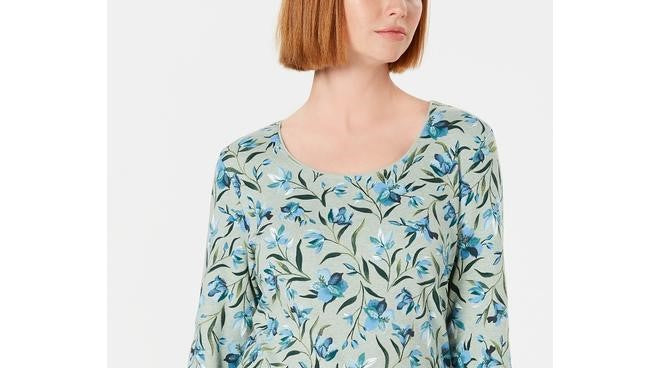 Karen Scott Audra Oasis Blusa Estampada Feminina Verde Tamanho Pequeno Pequeno