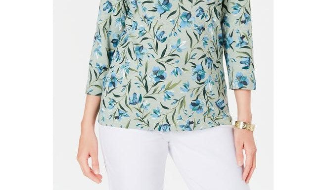 Karen Scott Audra Oasis Blusa Estampada Feminina Verde Tamanho Pequeno Pequeno