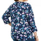 Karen Scott Blusa feminina plus size com decote dividido e estampa floral, azul, tamanho extragrande