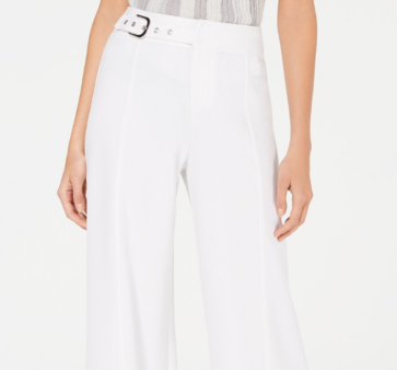 Calça feminina Petite com cinto lateral e perna larga, lavada, branca, tamanho 4 Petite da INC International Concepts