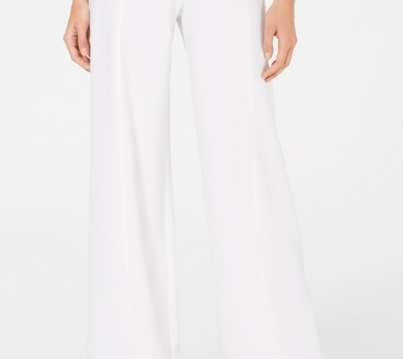 Calça feminina Petite com cinto lateral e perna larga, lavada, branca, tamanho 4 Petite da INC International Concepts