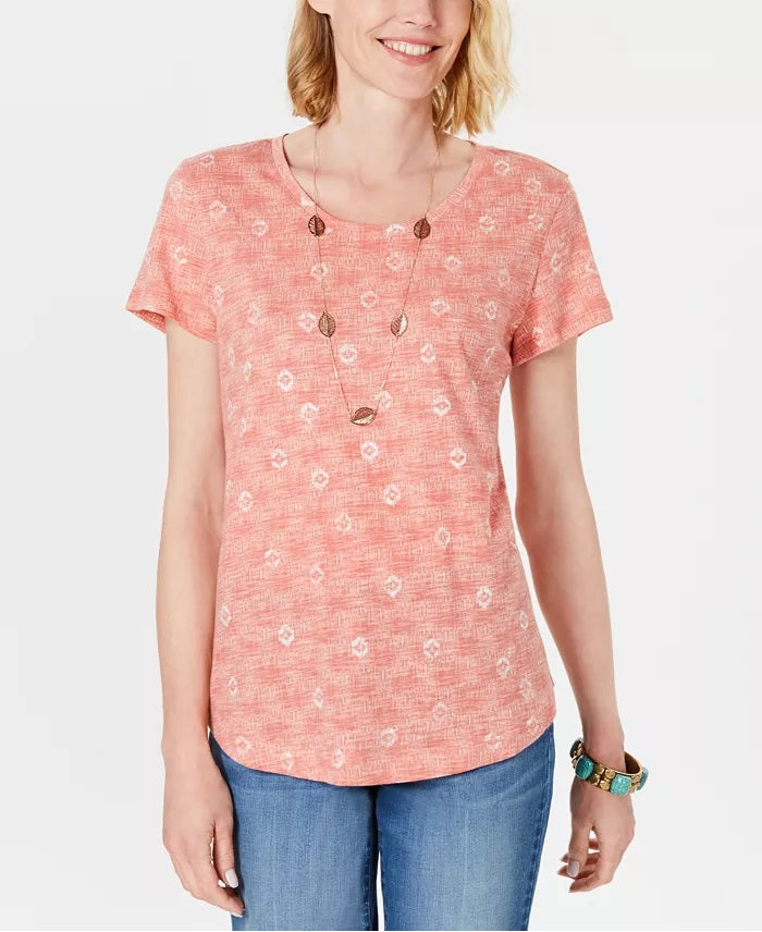 Blusa feminina de algodão com estampa de gola redonda, tamanho X-S, laranja, estilo Style &amp; Co