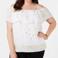 Top bordado ombro a ombro plus size da coleção feminina JM, branco, tamanho 3X