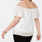 Top bordado ombro a ombro plus size da coleção feminina JM, branco, tamanho 3X