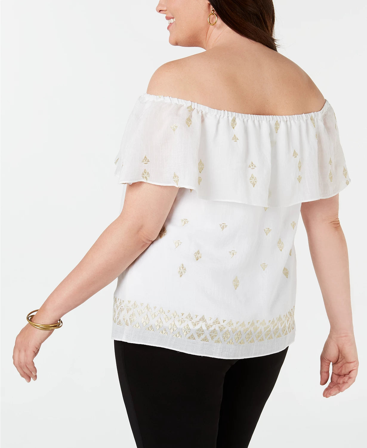Top bordado ombro a ombro plus size da coleção feminina JM, branco, tamanho 3X