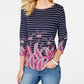 Blusa listrada com estampa paisley feminina Charter Club, azul, tamanho médio