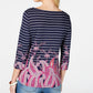 Blusa listrada com estampa paisley feminina Charter Club, azul, tamanho médio
