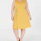 Vestido feminino plus size sem mangas com caimento evasê, amarelo, tamanho 2X, da coleção JM