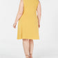Vestido feminino plus size sem mangas com caimento evasê, amarelo, tamanho 2X, da coleção JM