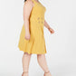 Vestido feminino plus size sem mangas com caimento evasê, amarelo, tamanho 2X, da coleção JM