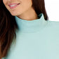 Karen Scott Blusa de algodão com gola alta e manga comprida feminina, azul, tamanho pequeno médio