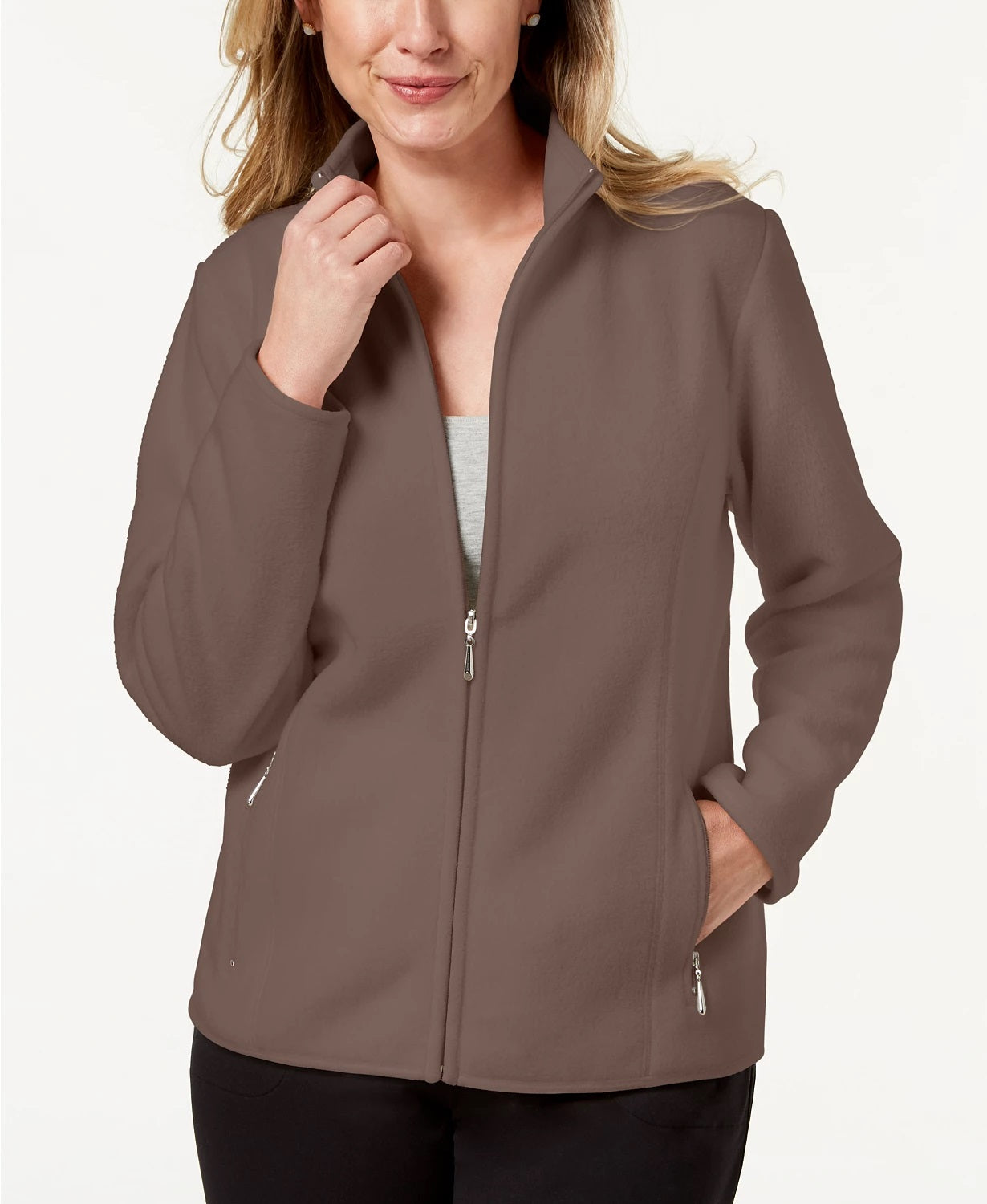 Jaqueta de lã Karen Scott Petite Zeroproof feminina, marrom, tamanho pequeno