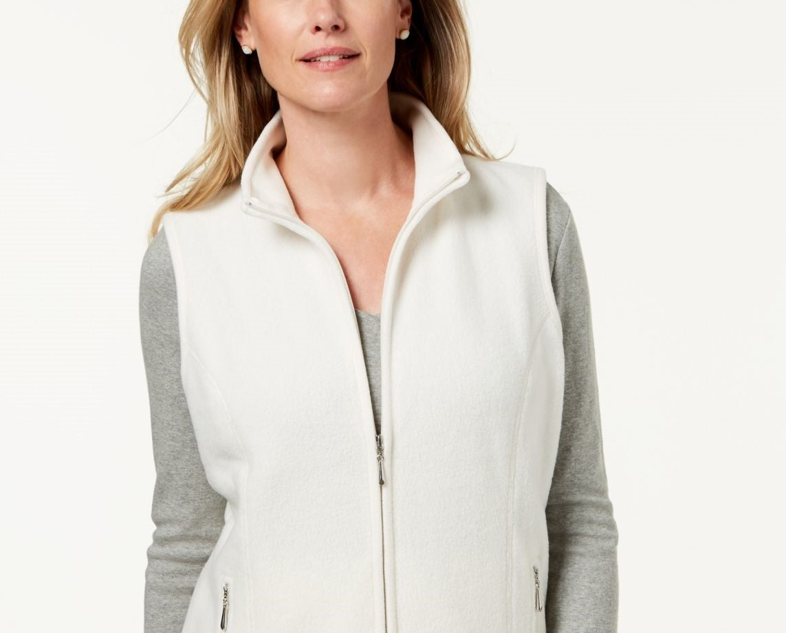 Karen Scott Colete Feminino Petite Fleece com Zíper Frontal Branco Tamanho Petite