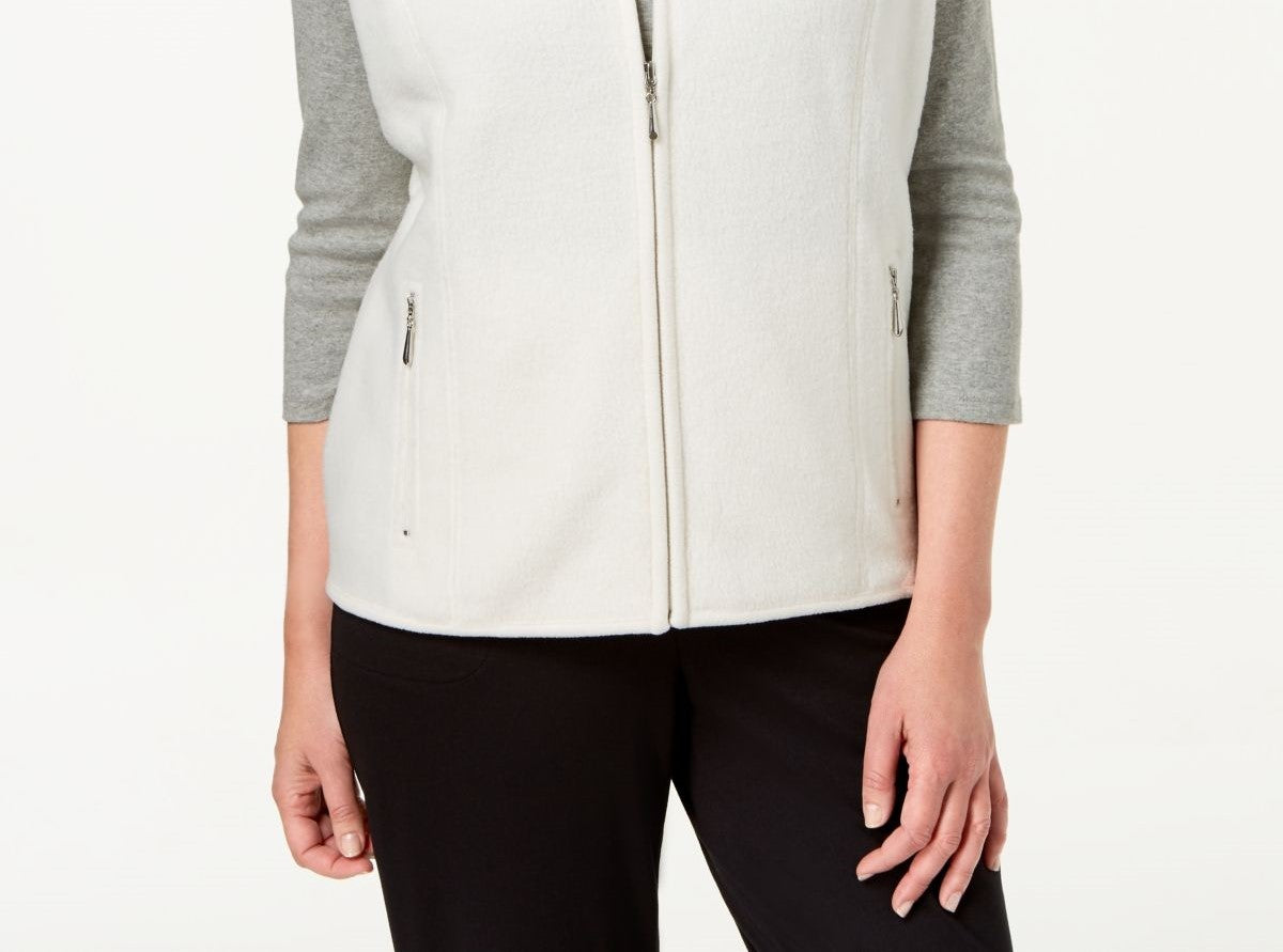 Karen Scott Colete Feminino Petite Fleece com Zíper Frontal Branco Tamanho Petite
