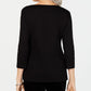 Karen Scott Blusa Feminina Manga 3/4 em Algodão Enfeitado Preto Tamanho P