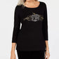 Karen Scott Blusa de algodão com manga 3/4 feminina, preta, tamanho extra pequeno