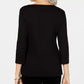 Karen Scott Blusa de algodão com manga 3/4 feminina, preta, tamanho médio