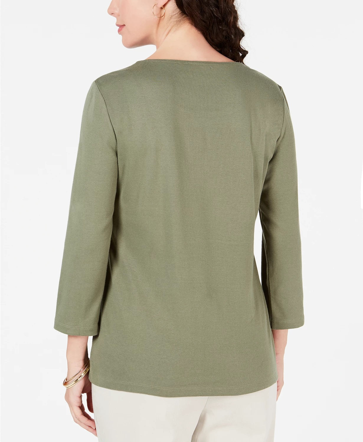 Karen Scott Blusa Feminina de Algodão com Glitter Floral e Estampa Verde Tamanho Extra Pequeno