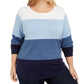 Karen Scott Suéter Feminino Tamanho Grande Pequeno Algodão Colorblock Azul Tamanho 0X