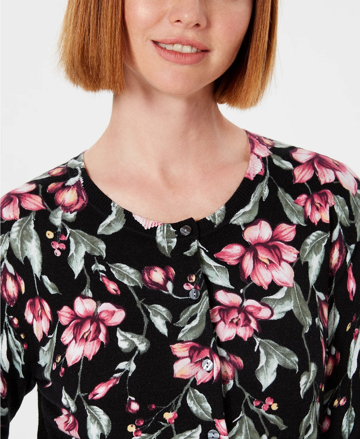 Karen Scott Cardigan Feminino Estampado Floral Preto Tamanho P