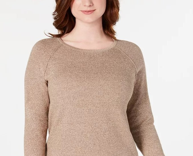 Blusa feminina Karen Scott de algodão mesclado com bainha curva, marrom, tamanho extra pequeno
