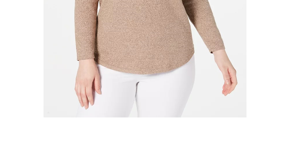 Blusa feminina Karen Scott de algodão mesclado com bainha curva, marrom, tamanho extra pequeno