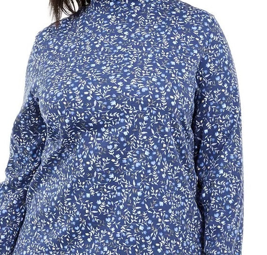 Blusa feminina Karen Scott com estampa floral e gola alta, azul-marinho, tamanho 1X
