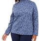 Blusa feminina Karen Scott com estampa floral e gola alta, azul-marinho, tamanho 1X
