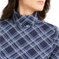 Karen Scott Blusa feminina xadrez gola alta azul-marinho tamanho extragrande