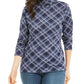 Karen Scott Blusa feminina xadrez gola alta azul-marinho tamanho extragrande