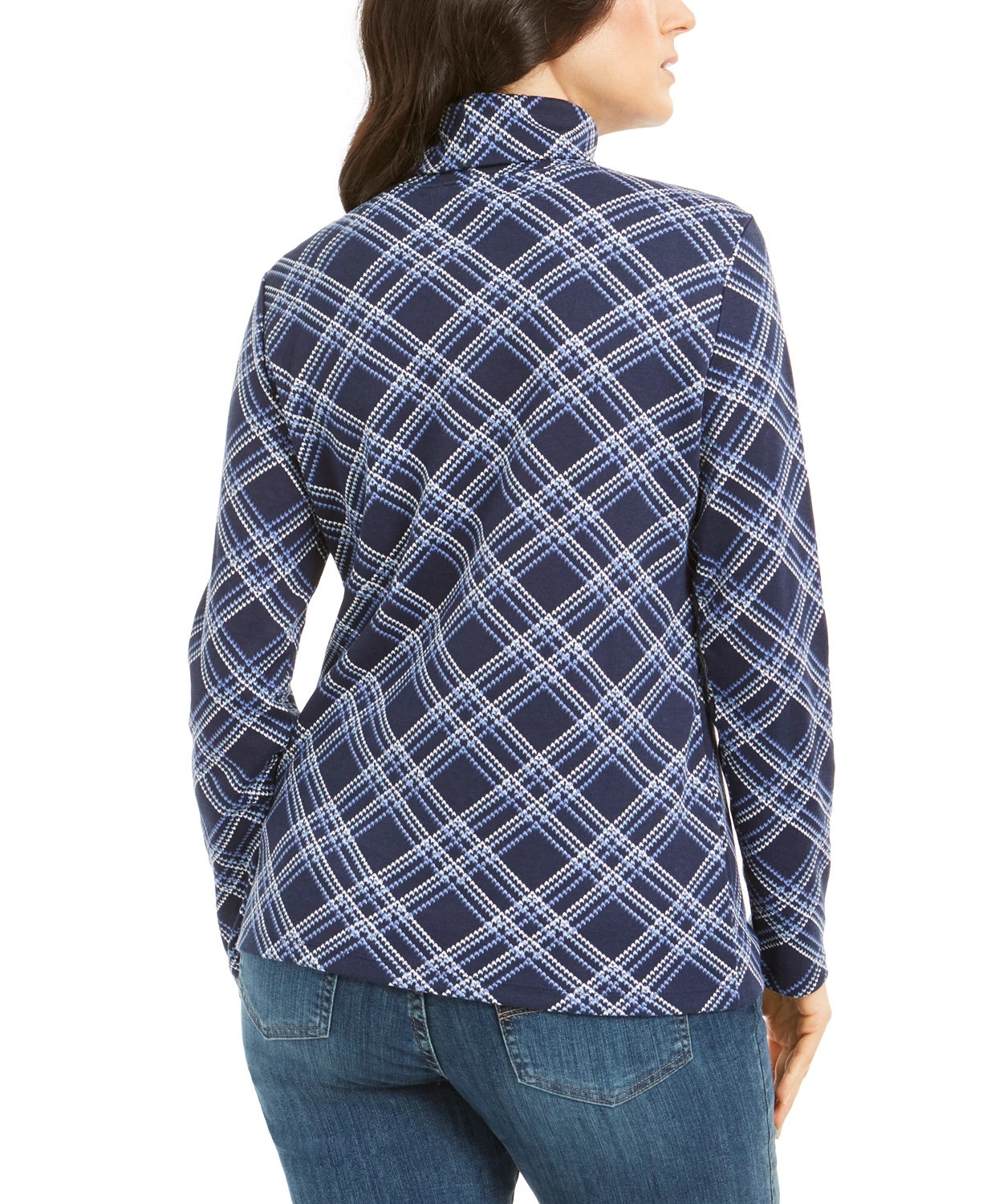 Karen Scott Blusa feminina xadrez gola alta azul-marinho tamanho extragrande