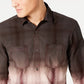 Camisa xadrez masculina tingida por imersão, tamanho grande, tamanho regular, marrom escuro, da INC International Concepts