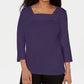 Blusa feminina Karen Scott de crochê com decote quadrado, azul marinho, tamanho pequeno