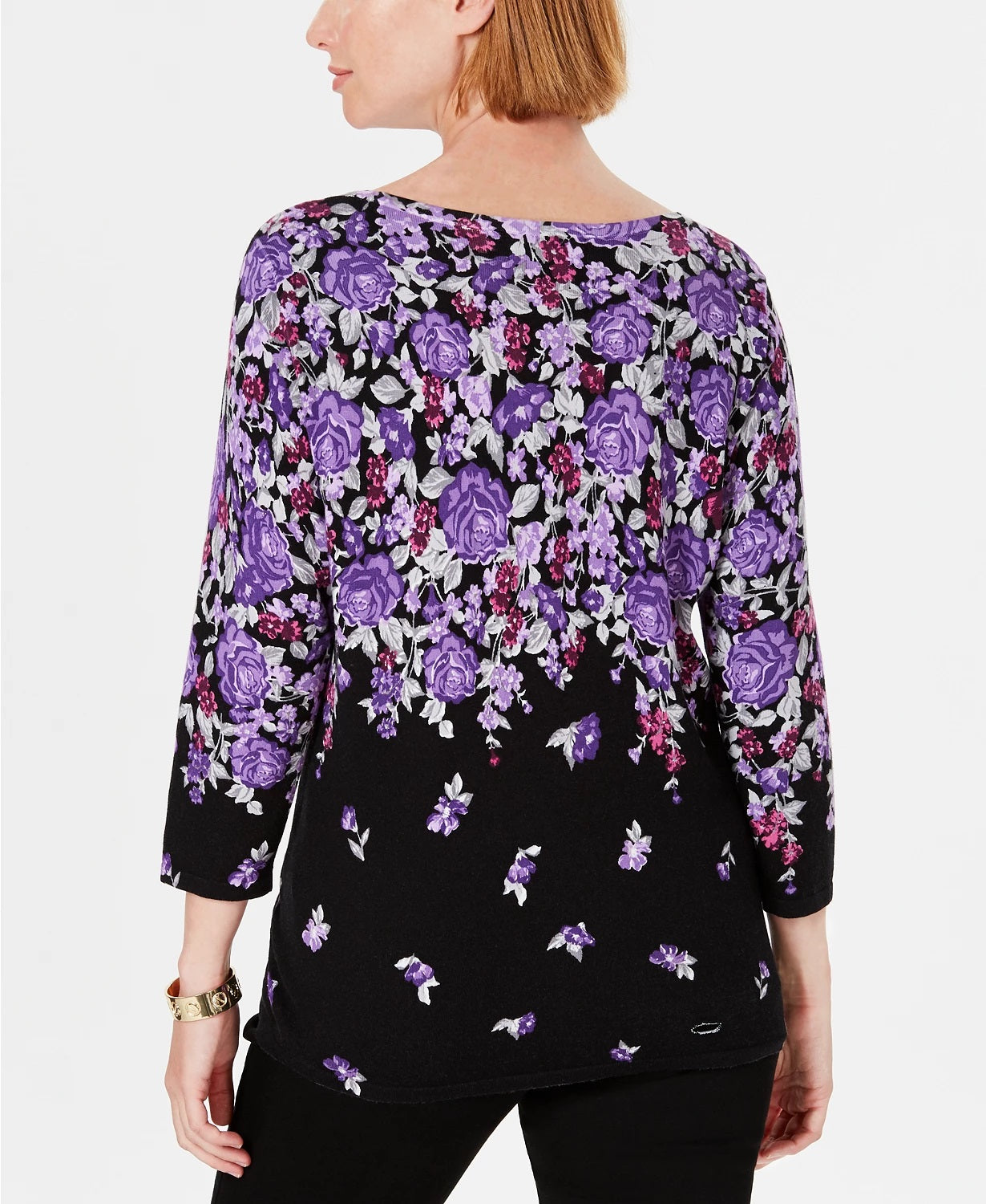 Karen Scott Suéter Feminino Estampado Manga 3/4 Preto Tamanho Médio