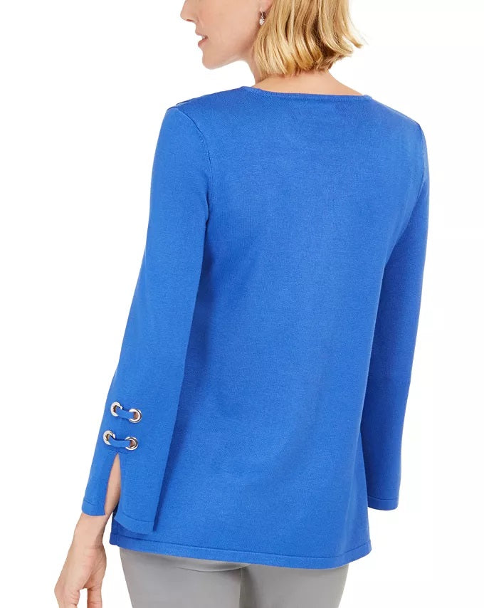 JM Collection Top Feminino com Decote Redondo e Estampa Floral Azul Tamanho Grande