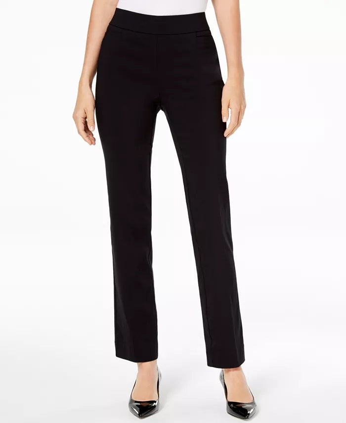 Calça feminina JM Collection com controle de barriga e perna justa, comprimento curto, preta, tamanho pequeno