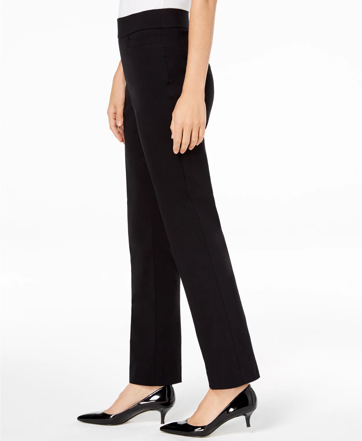 Calça feminina JM Collection com controle de barriga e perna justa, comprimento curto, preta, tamanho pequeno
