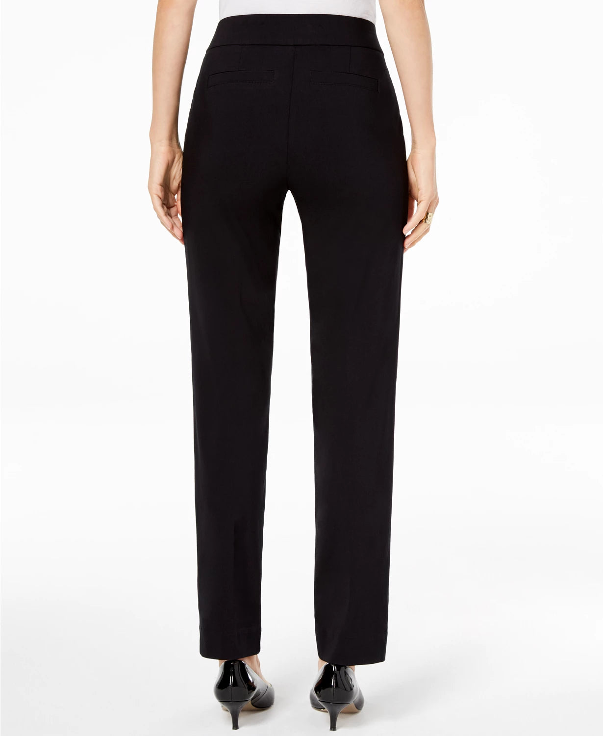 Calça feminina JM Collection com controle de barriga e perna justa, comprimento curto, preta, tamanho pequeno