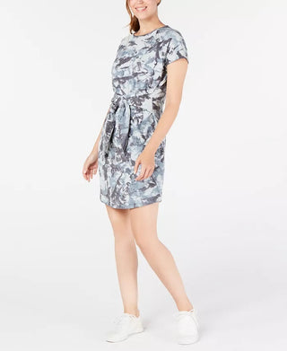 Ideology Women's Printed Tie-Front T-Shirt Dress Navy Size Large