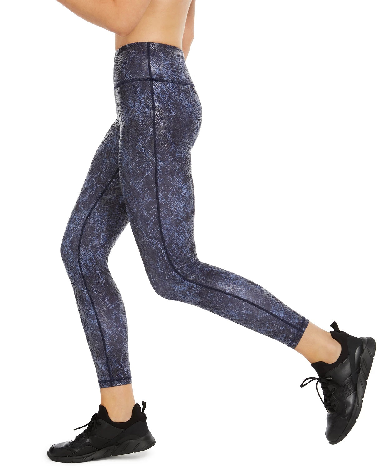 Leggings femininas estampadas com estampa de python da Ideology, tamanho XX-G, azul-marinho