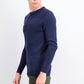Suéter masculino de algodão liso com gola redonda e textura Club Room, azul escuro, tamanho grande