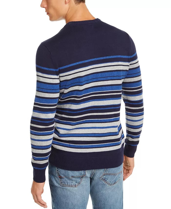 Suéter listrado masculino de algodão Club Room, azul, tamanho XXG