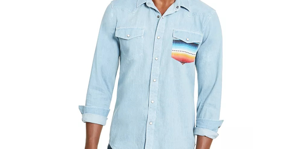 Camisa masculina American Rag Antonio Western azul tamanho pequeno