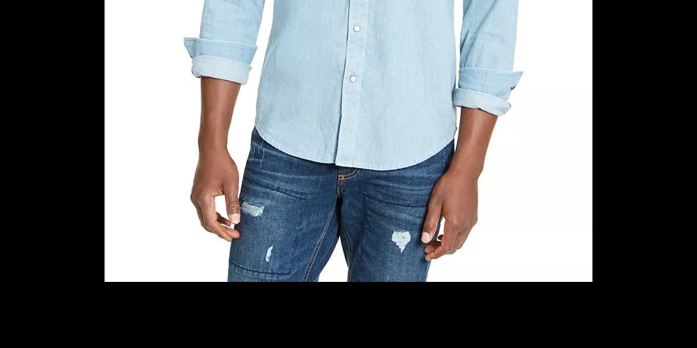 Camisa masculina American Rag Antonio Western azul tamanho pequeno