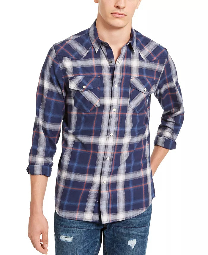 Camisa xadrez masculina American Rag Western azul-marinho