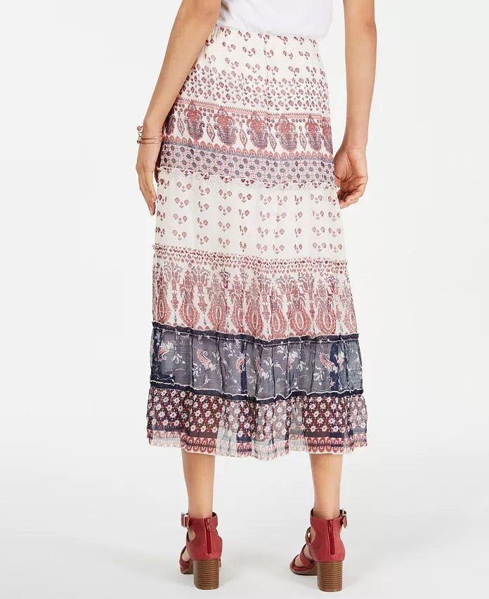 Saia midi feminina com estampa mista e camadas, tamanho extragrande, vermelha, estilo &amp; co