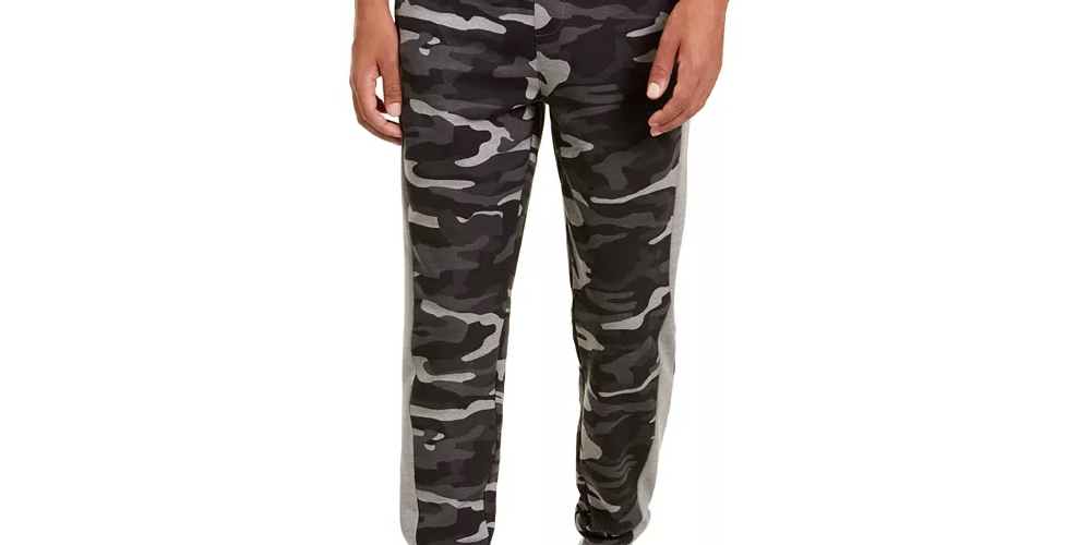 Calça de moletom camuflada com blocos de cores Ideology masculina, preta, tamanho XXX grande