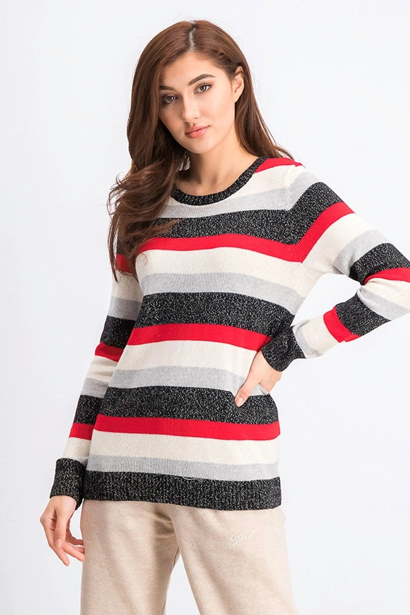 Suéter feminino listrado com gola redonda Charter Club, preto, tamanho combinado, extra grande