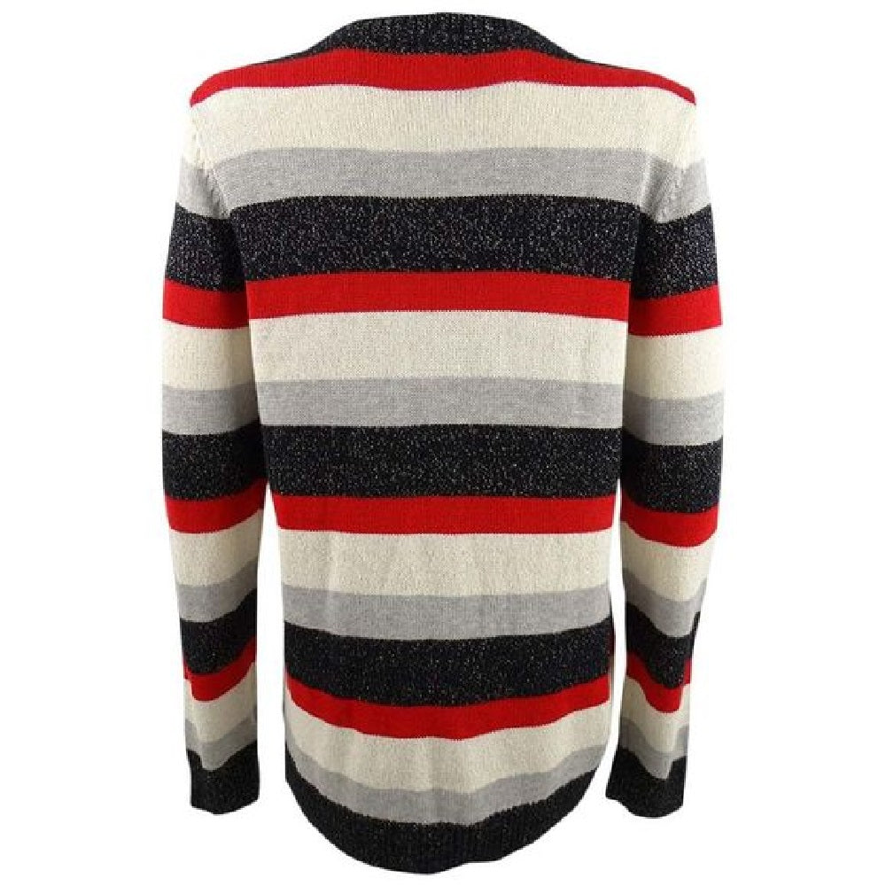 Suéter feminino listrado com gola redonda Charter Club, preto, tamanho combinado, extra grande