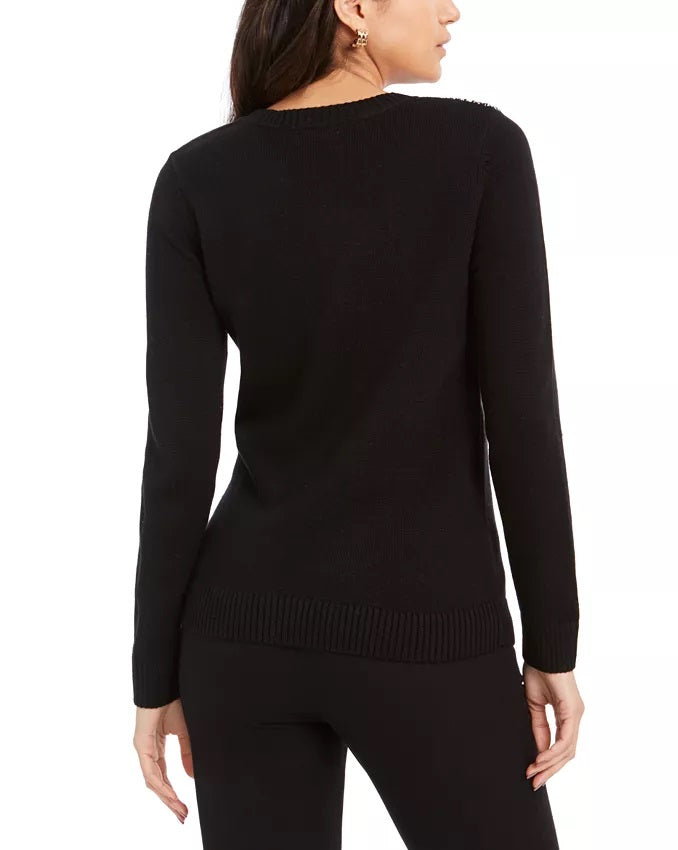 Suéter feminino Charter Club com patchwork e gola redonda, preto, tamanho XXG